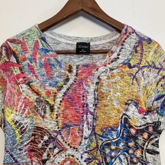 Inoah Top Womens Medium Short Sleeve Knit Tunic Abstract Wearable Art - Picture 3 of 10